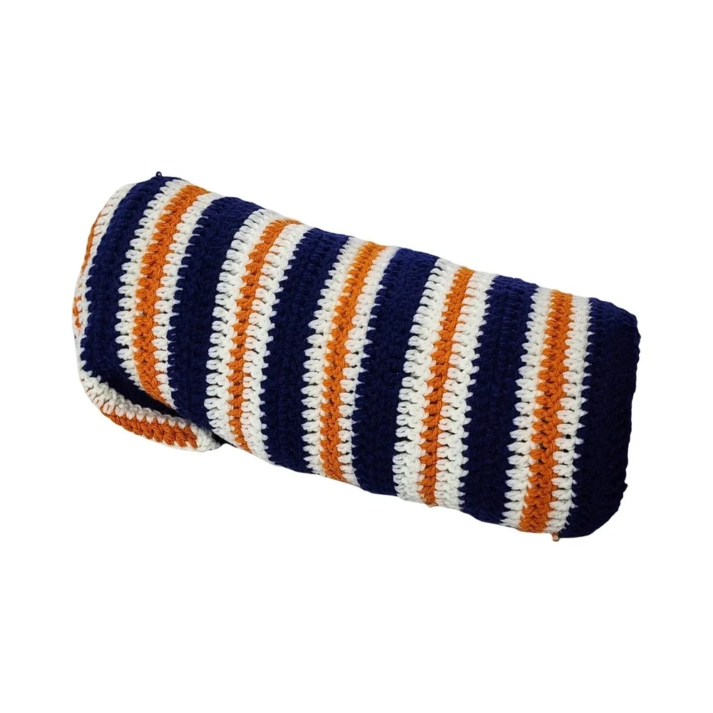 Handmade Crochet Broncos Chicago Bears Afghan‎ Blanket Navy Orange White Stripe
